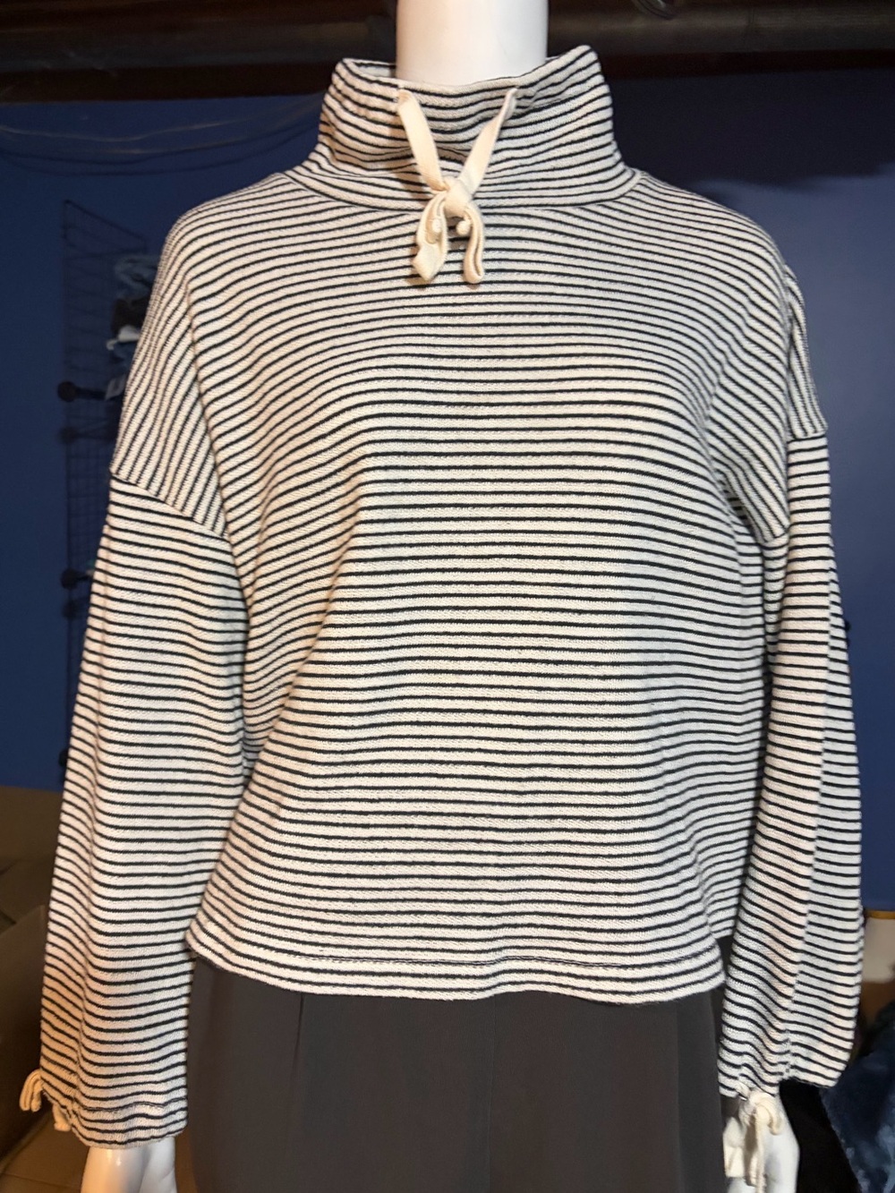 Madewell Black & White Striped Cowl Neck Sweater